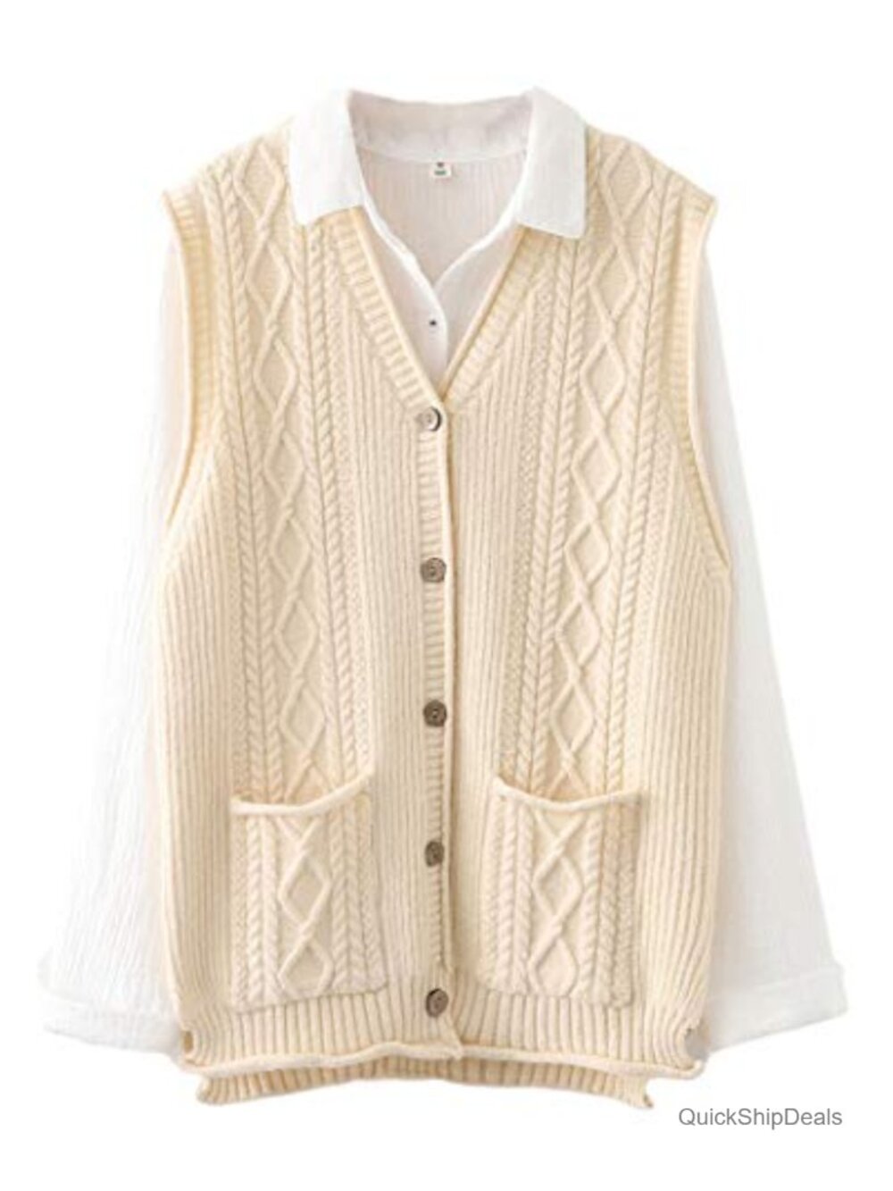 Women's Sleeveless V-Neck Sweater Vest Button Down Knit Cardigan with Pockets